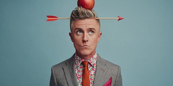 Man with an apple on his head an an arrow - modern william tell