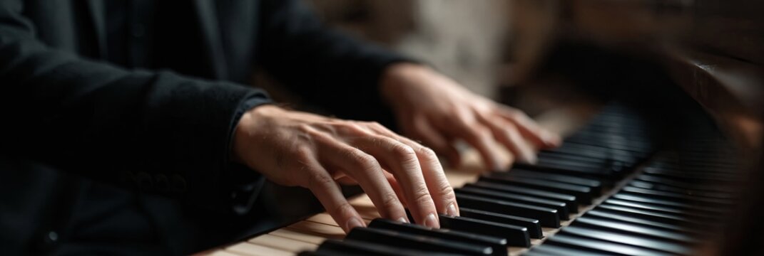 pianist playing the piano - musician performing a song on keys of the musical instrument