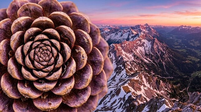 Pine cone Fibonacci spiral geometry macro pattern close