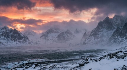 Obraz premium Arctic snowstorm blizzard over dark mountain