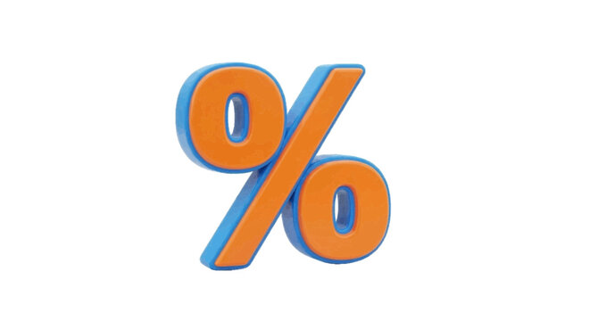 Vector illustration of 3d render of a percentage symbol with an orange center and blue border on a transparent background