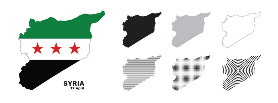 Set of isolated syria maps. syria flag overlaid with flag proportions. Maps and traveling around the world