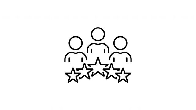 Team Rating Showing Customer Satisfaction And Feedback Animated Icon With Alpha Channel. People With Stars Represent Service Quality, Review, User Experience Motion Graphic On Transparent Background