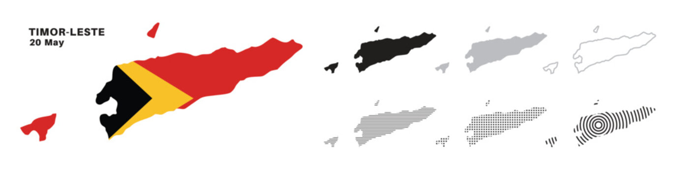 Set of isolated timor leste maps. timor leste flag overlaid with flag proportions. Maps and traveling around the world