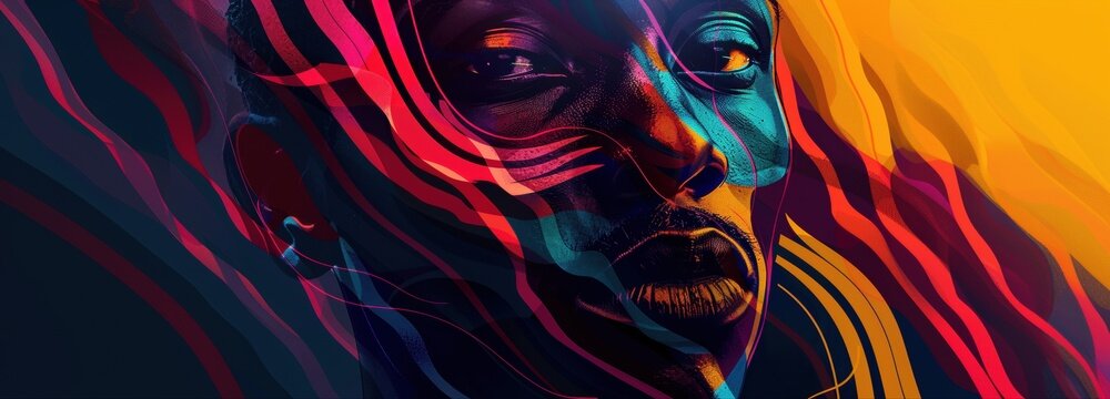 Vibrant Essence: A striking artistic portrayal of a person, where bold colors and dynamic strokes blend seamlessly to create a captivating composition.