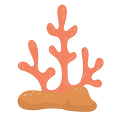 Obraz premium Orange coral isolated on white background. Flat vector illustration of marine life for nautical and environmental design