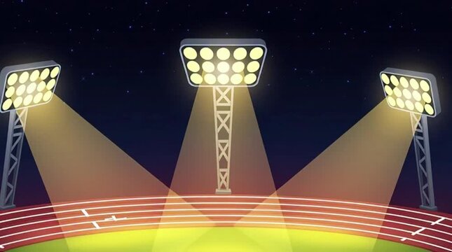 Vector stadium lights over track, text &ldquo;Race Night Energy&rdquo;