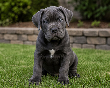 A cane corso puppy in a backyard