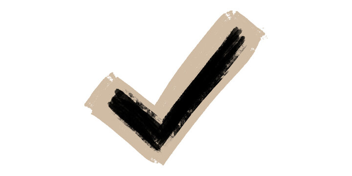 Check mark collage scrapbook element. Hand drawn tick symbol with charcoal brush texture. Creative approval sign cutout. Artistic doodle for task list and success concept.