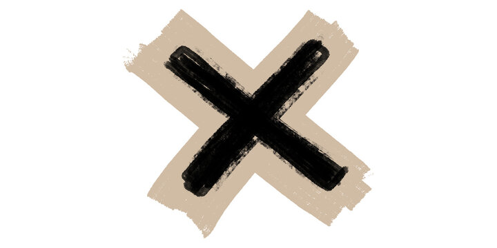 Cross mark collage scrapbook element. Hand drawn x symbol with gritty brush stroke texture. Creative rejection or delete sign cutout. Artistic doodle for error and negative concept.