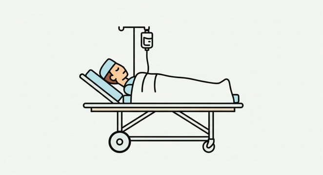 Patient lying in hospital bed with IV drip.
