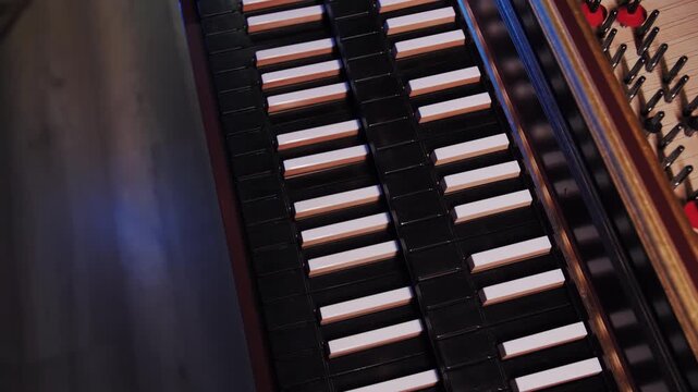 Cinematic Piano Keyboard Camera Movement with Harpsichord Mechanism Detail