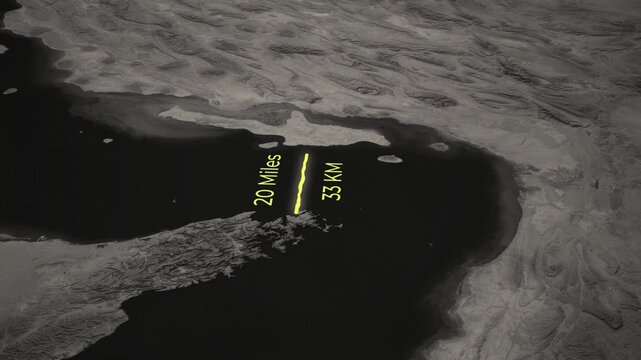 Strait of Hormuz Width Map Animation. Narrowest Point Measurement Between Iran and Oman, Strategic Maritime Route Visualization &ndash; Vox Style Map Animation in 4K
