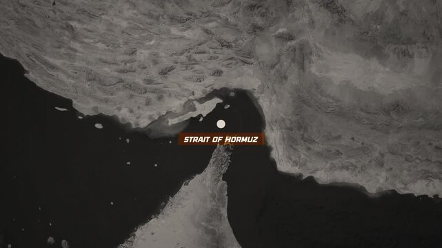 Strait of Hormuz Map Animation. Strategic Maritime Route Between Iran and Oman, Global Oil Trade Route Map &ndash; Vox Style Map Animation in 4K