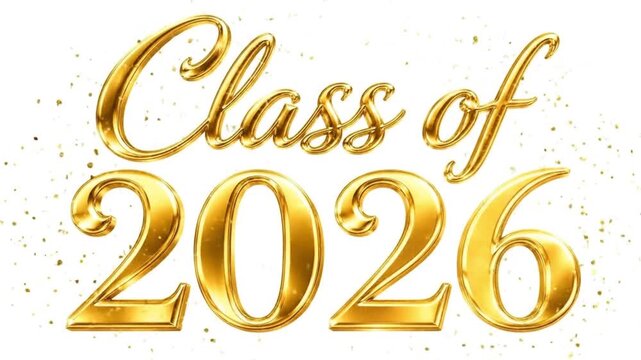 Golden text reading Class of 2026 with sparkling effects and varying backgrounds, showcasing a celebratory theme for graduation or achievement recognition