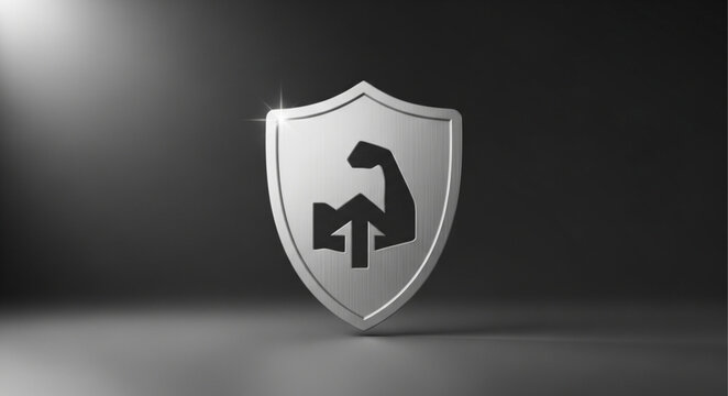 Shield with strong arm symbol representing security and protection.
