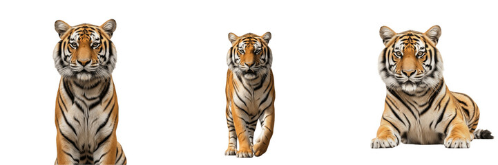 Obraz premium Majestic Tiger Face Close Up Isolated on Transparent Background, High Quality Wildlife PNG for Nature Education Conservation Awareness and Animal Photography Marketing