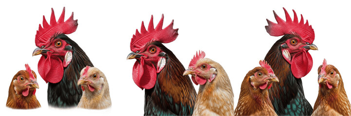 Farmyard Pair of Rooster and Hen Isolated on Transparent Background, High Quality Poultry PNG for Rural Agriculture Sustainable Farming and Organic Food Marketing © QReechina