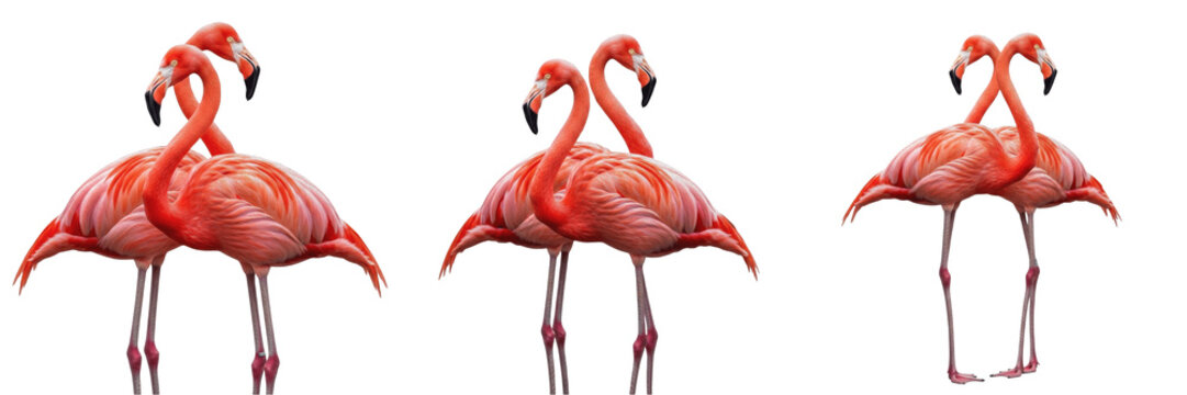 Decorative Pair of Pink Flamingo Statues Isolated on Transparent Background, High Quality PNG for Garden Decor Tropical Summer Theme and Beach Party Design Projects