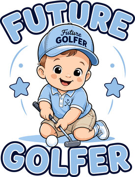 Future Golfer Cute Baby Golf Cartoon Illustration Design