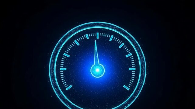 Digital Speedometer Needle Pointing At High Speed Set In Space-like Dark Background Visualization Of Velocity Data Rate For Tech Performance Data Analysis Designs