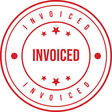 Bold red circular stamp displaying INVOICED text with decorative stars on a stark white background for clarity