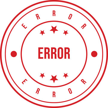 Prominent red circular stamp highlighting the word ERROR with decorative stars against a white background