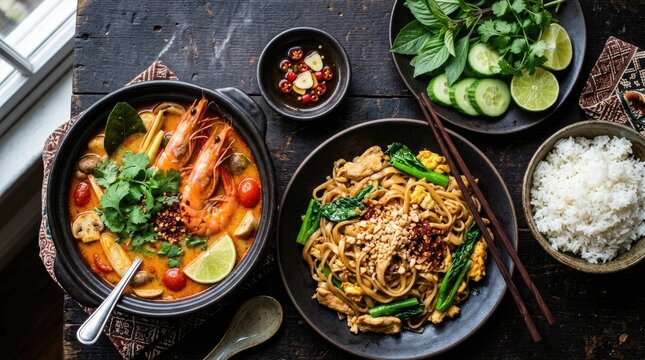 Delicious thai food vibrant tom yum soup pad see ew and authentic thai cuisine