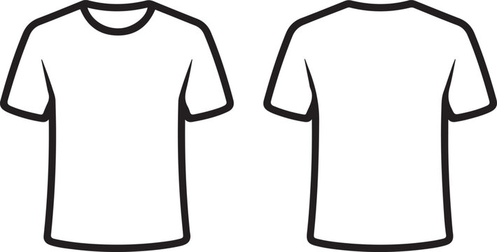 T-Shirt Outline Vector Set. Front and Back Clothing Template. black icon silhouette vector