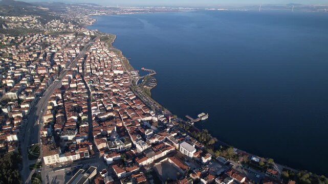 Karamursel, Kocaeli, Turkey. Karamursel is a town and district located in the province of Kocaeli. Aerial shot with drone.