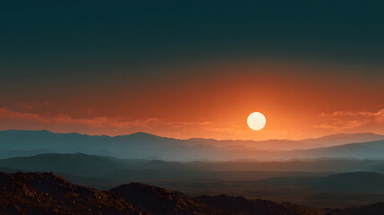 Fototapeta premium Minimal sunset over flat plain with warm tones 