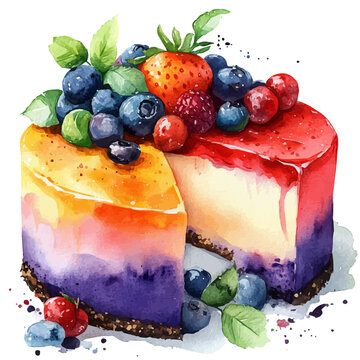 Cassata, lively watercolor vector drawing with intricate brush, isolated on a white background.