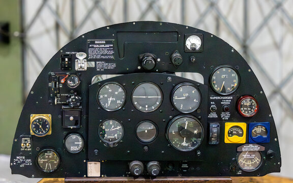Instrument panel from a Second World War British fighter aircraft.
