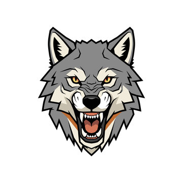 Fierce wolf head growling illustration with growling aggressive predator wildlife