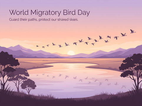 World Migratory Bird Day Scenic Reflection Lake Poster Design