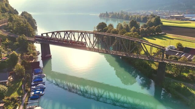 Video from drone under river and mountings in the Alps	
