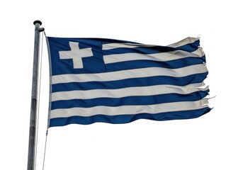 Obraz premium Flag of greece waving on a flagpole isolated on white background