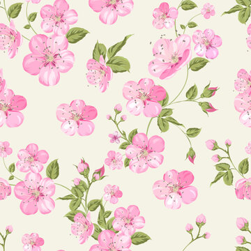 Spring flowers pattern over white background. Vector illustration.