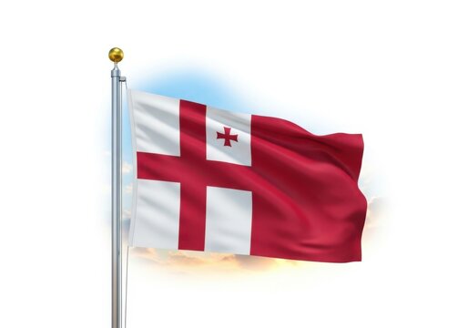 Flag of georgia waving in the wind, realistic 3d render, national symbol of georgia, white banner with red cross and four small crosses
