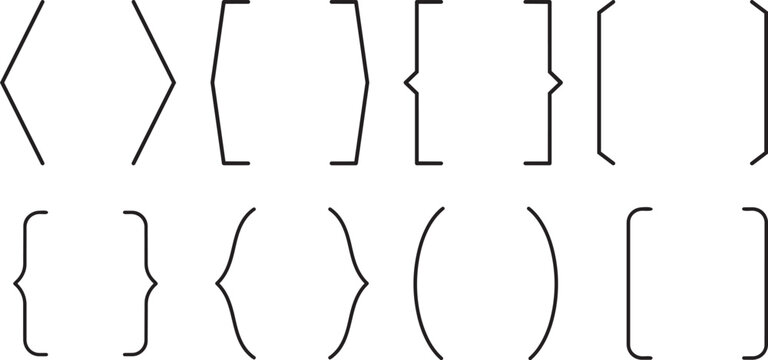 Geometric Symbol Collection: A close-up collection of various mathematical brackets, showcasing their distinct geometric shapes and angles. png