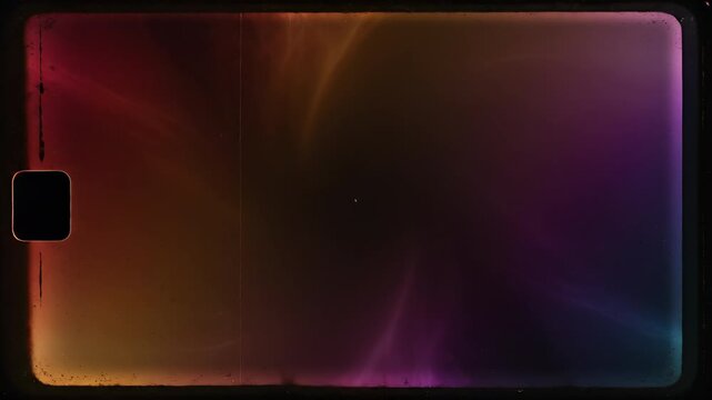Cinematic vintage film frame with colorful light leaks and nebula effects. Apple ProRes 4444, transparent alpha channel overlay for professional VFX, compositing and editing.