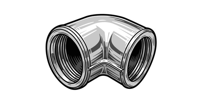 Vector Pinocut Metallic elbow pipe fitting, ready for connection in plumbing.