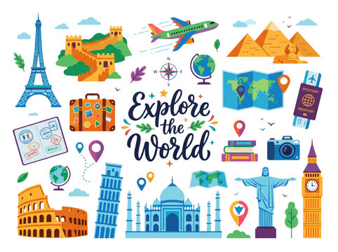 Explore the World Travel Landmarks Vector Illustration Set