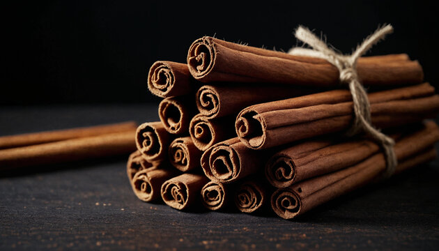 cinnamon sticks on a dark background