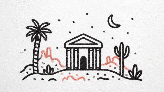 A tabernacle in the desert, minimalist vector style illustration