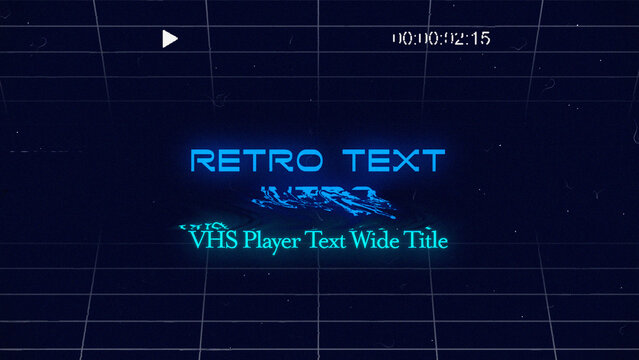 Retro VHS Player Text Intro with Neon Glitch and Grid
