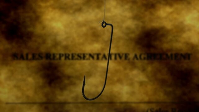 Conceptual Business Trap with Fishing Hook Over Sales Agreement Document