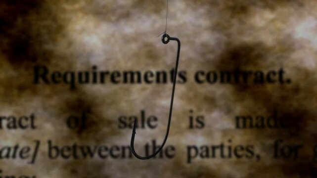 Phishing Concept with Hook Over Contract Text Background