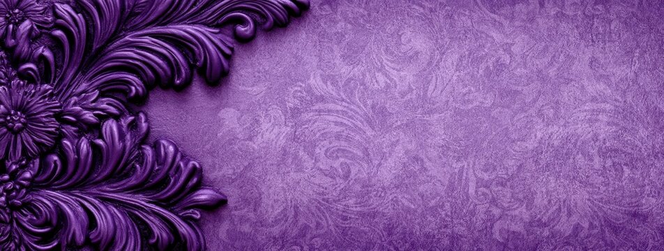 a decorative purple background with distinct embossed floral and scrollwork designs concentrated on the left side Generative AI