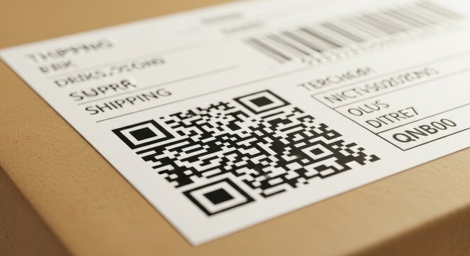 Shipping Label on Cardboard Box for Delivery.